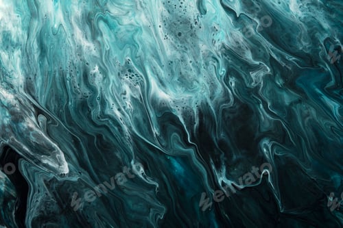 Preview: Fluid Art. Liquid dark turquoise abstract drips and wave. Marble effect background or texture