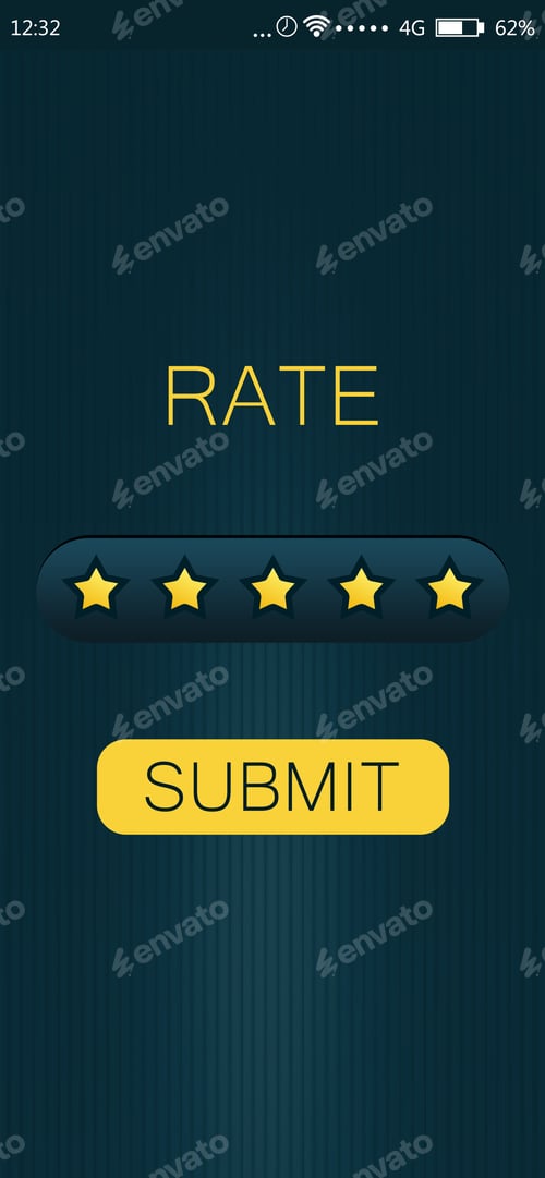 Preview: Customer review on smartphone, illustration. Five stars quality rating