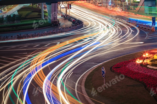 Preview: urban road car light trails