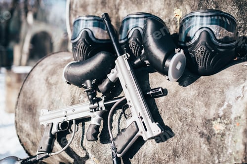 Preview: Paintball masks with glasses and marker guns