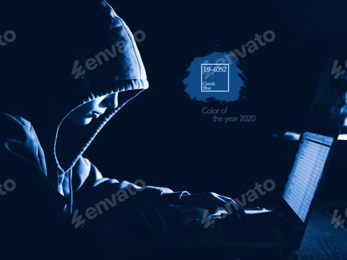 Preview: Anonimous Man In The Hoodie In Dark Studio Typing Text Online , Color Of The 2020 Year Trend