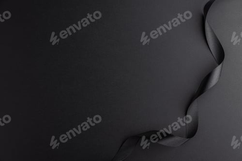 Preview: Black Satin Ribbon on Dark Background: Black Friday Minimalism