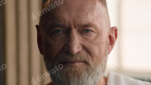 Preview: Portrait 70s age wrinkle healthy complexion elderly grandfather gray hair beard haircare cosmetic