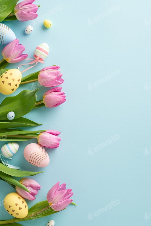 Preview: Eggstravaganza in pastels: vertical top view of vibrant eggs