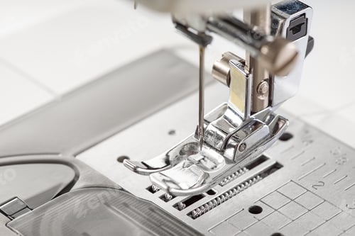 Preview: Modern White Sewing Machine Presser Foot Closeup, Macro