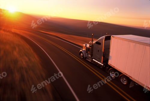 Preview: Kenworth W900 Class 8 truck on highway in south eastern Washington state at sunrise. Hwy 129 south
