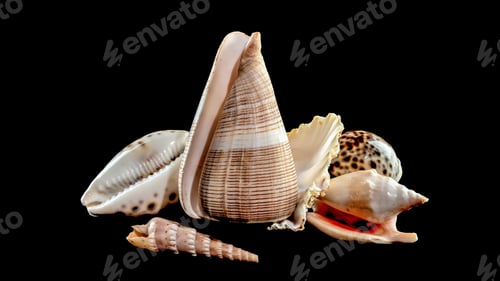 Preview: Still life of seashells on a black background