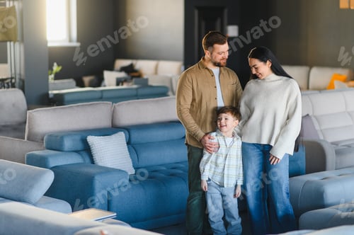 Preview: Family choosing new sofa in furniture store