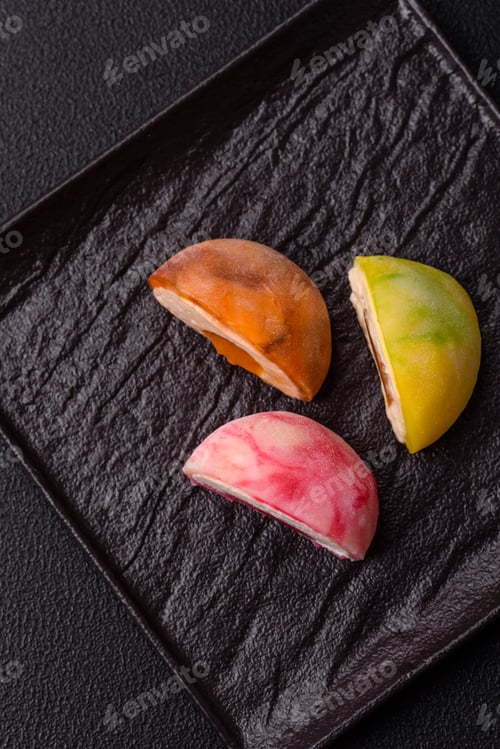 Preview: Delicious colorful asian mochi sweets with rice dough shell