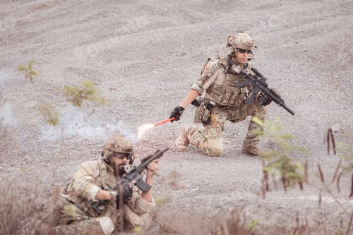 Preview: Soldiers in camouflage military uniforms carrying weapons Reconnaissance missions in rugged mountain
