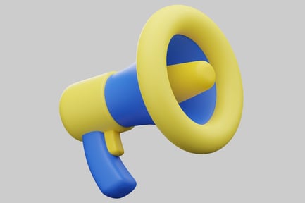 Preview: A yellow and blue megaphone.