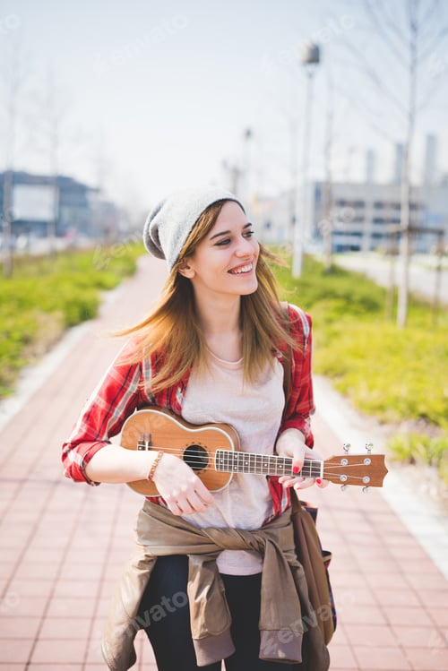 Preview: young beautiful blonde hipster woman