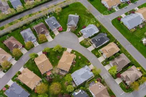 Preview: Panoramic view of view at the height roofs small town of houses of bird flight NJ USA
