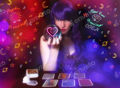 Preview: Psychic Tarot Card Reader With Neon Signs