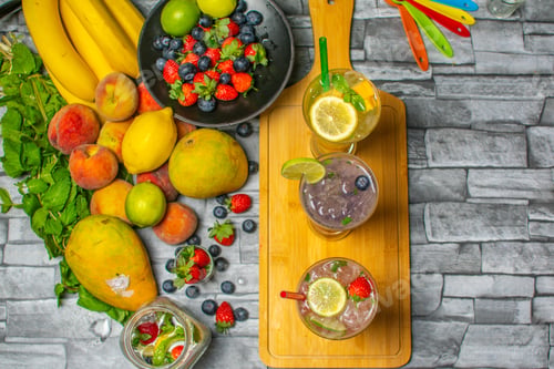 Preview: Strawberry, blueberry, mango Mojito cocktails