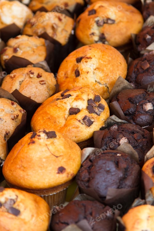 Golden Chocolate Chip Muffins in Brown Paper Liners