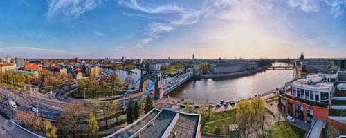 Preview: Wroclaw panorama with car bridge over Odra river, aerial view