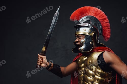 Preview: Furious and offensive roman warrior with sword