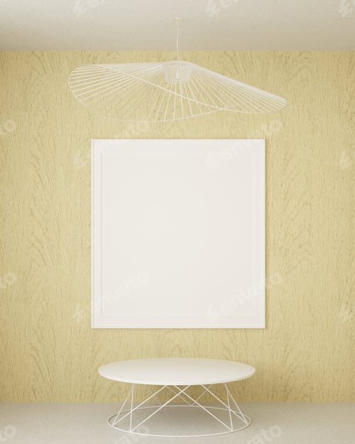 Preview: 3D living room and furniture with blank photo frame