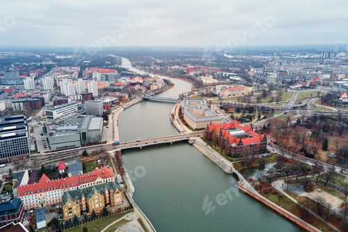 Preview: Cityscape of Wroclaw panorama in Poland, aerial view