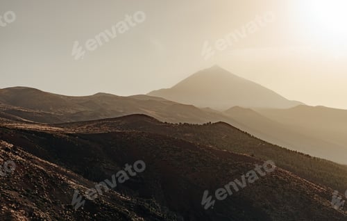 Preview: Beautiful view of the rugged mountain landscape at sunset on the island.