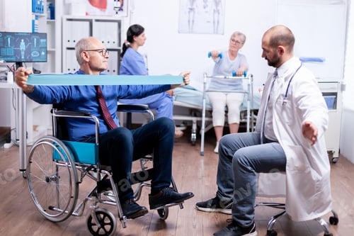 Preview: Disabled man training muscle strength