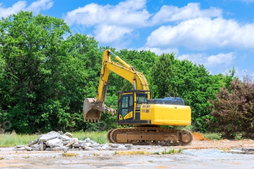 Preview: Backhoe excavator scoop loading from building the construction debris