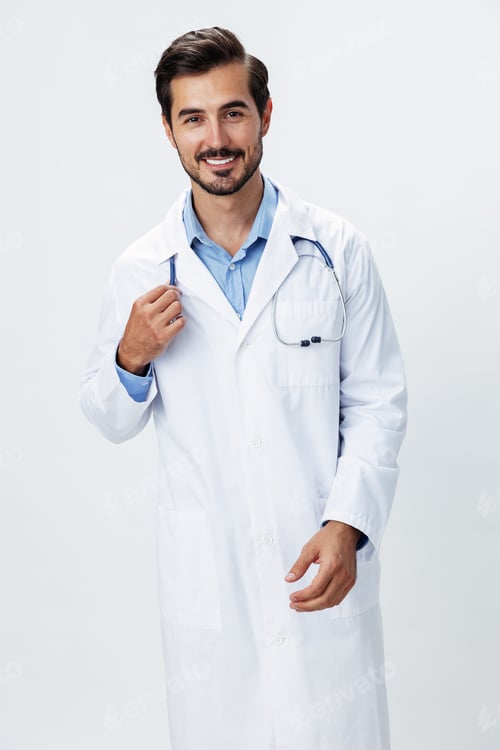 Preview: Smiling Doctor in White Coat with Stethoscope