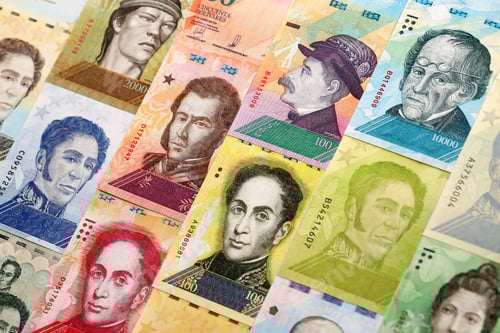 Preview: Venezuelan Bolivar currency money bills in big amount. Stack of VED currency banknotes