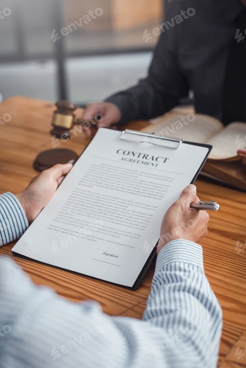 Preview: Businessman and lawyer discuss the contract document. Treaty of the law. Sign a contract business.