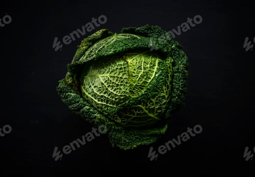Preview: Aerial view of fresh cabbage on black background