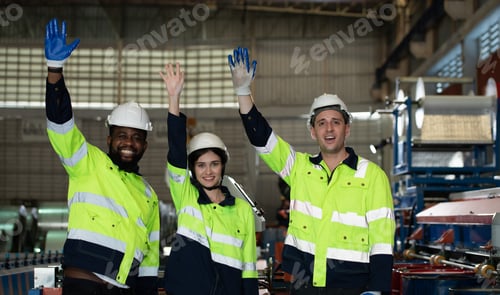 Preview: Young female engineer learning to run machinery at a factory with veteran engineers