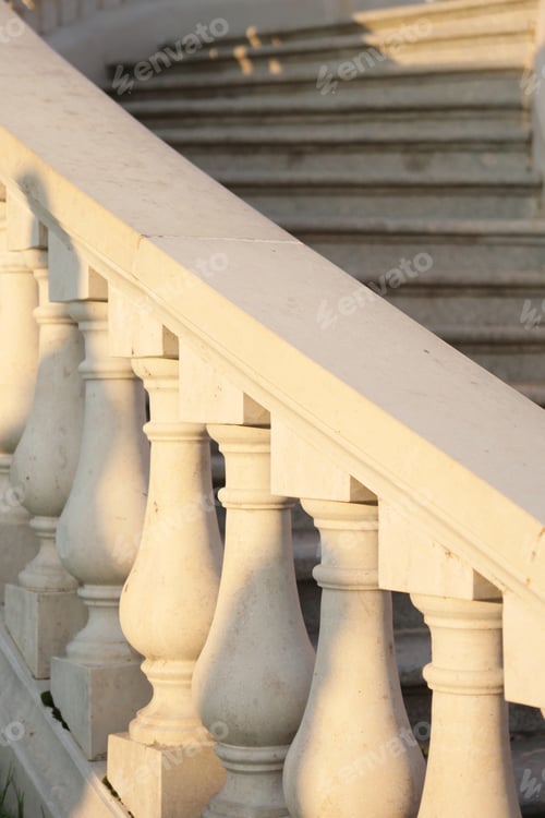 Preview: historical architecture of balustrade stairs in park. stone steps and balusters of classic-style