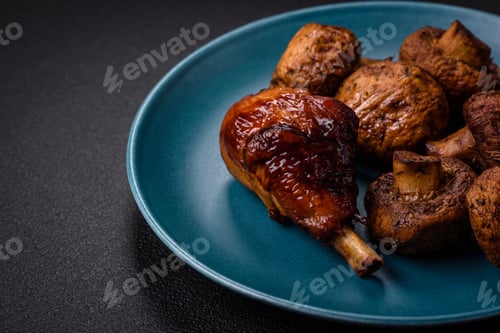 Preview: Delicious grilled chicken legs with spices and herbs in teriyaki sauce