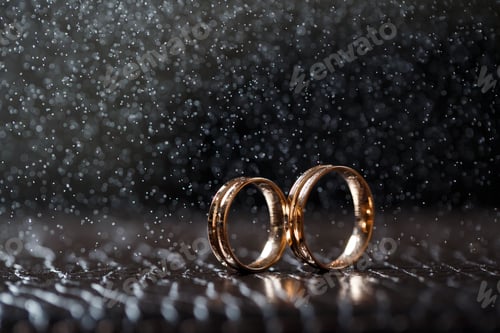 Preview: Wedding rings with water droplets,The engagement ring set.,Beautiful silver background