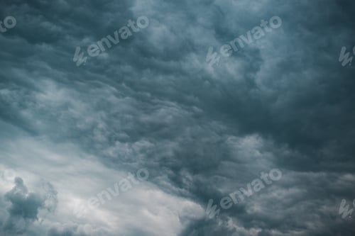 Preview: Sky landscape. Dark blue storm clouds, cloudy sky before rain. Dramatic skies, bad stormy weather