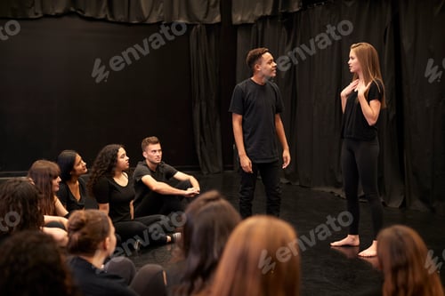 Preview: Male And Female Drama Students At Performing Arts School In Studio Improvisation Class