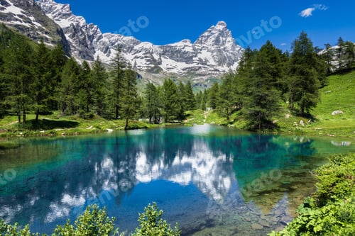 Preview: Landscape with the Matterhorn on the background and Breuil-Cervinia in Aosta Valley northern Italy
