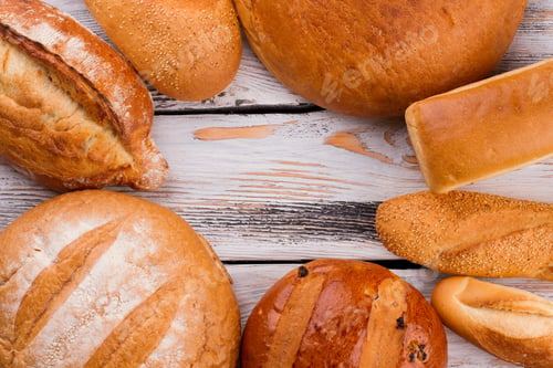 Preview: Frame made with different bread loaves.