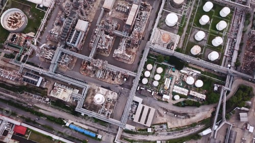 Preview: Petrochemical oil refinery in Bangkok City, Thailand. Oil and gas tanks in industry factory.