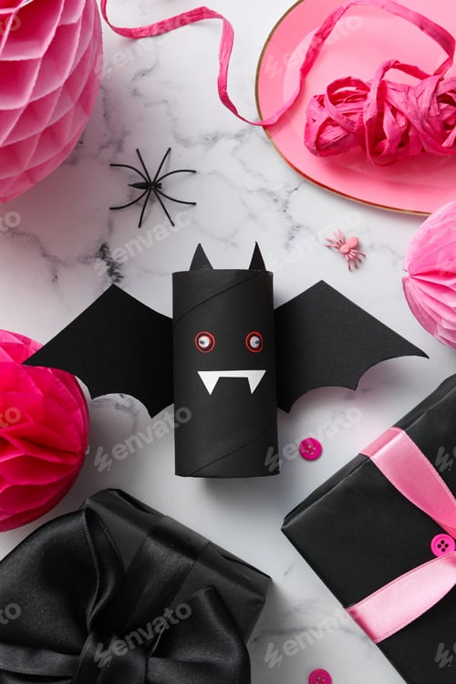 Preview: Black, paper bat with gifts for Halloween