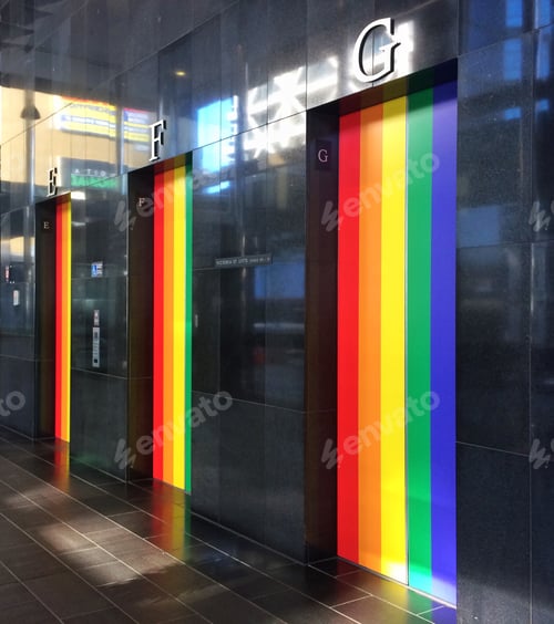 Preview: Elevator doors with the rainbow flag