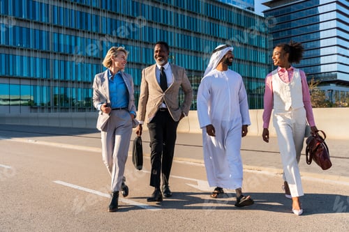 Preview: Group of multiethnic business people meeting an emirati businessman