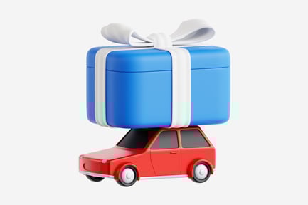 Preview: 3D Blue Gift Box on Red Toy Car