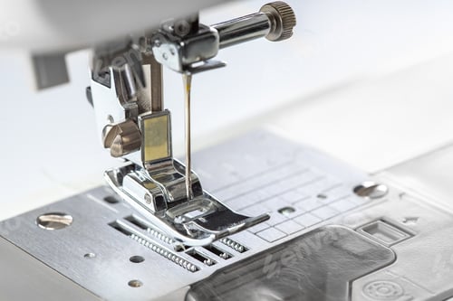 Preview: Modern White Sewing Machine Presser Foot Closeup, Macro