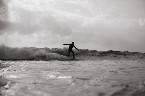 Preview: surfing man in waves monochrome