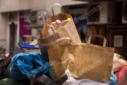 Preview: Paper bags and plastic bags in the trash bin at the street