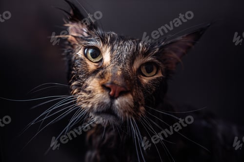 Preview: Washing an unhappy cat. The cat runs away from the water.