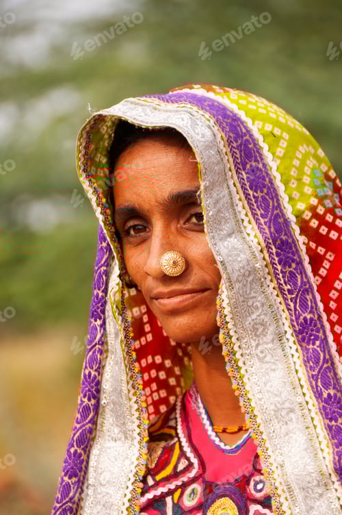 Preview: Portrait of traditional beautiful tribal woman, India.