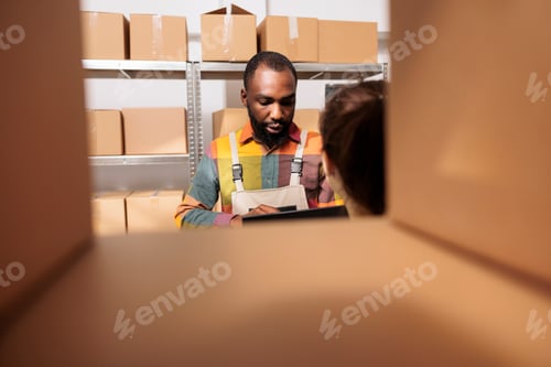 Preview: African american supervisor explaining goods logistics